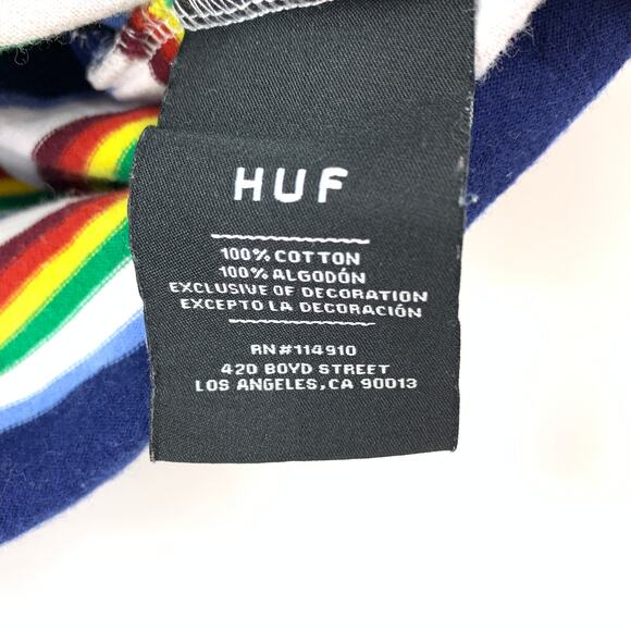 HUF Men's Size L Graphic T-Shirt Rainbow Striped Short Sleeves Multicolor *READ - Picture 7 of 7